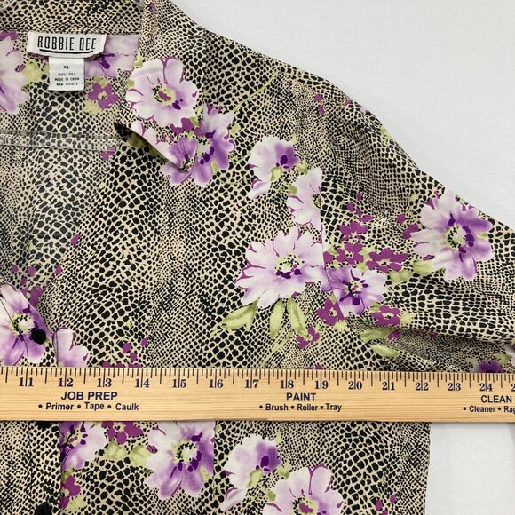 Vintage Robbie Bee size XL Pure Silk Multi Purple Floral Boxy Cut Button Down - Picture 5 of 8